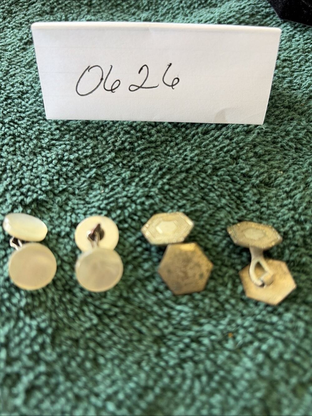 Lot Of 2 Pairs Of Antique CUFFLINKS Mother of Pearl And Gold Toned